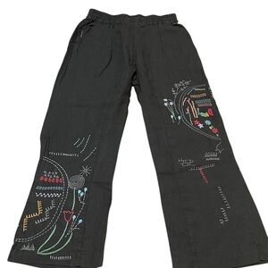 Johnny Was Embroidered Wide-Leg Linen Pants. Size S- Missing Drawstring